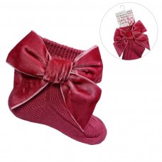 S126-DP: Dusty Pink Ankle Socks w/Velvet Bow (0-24 Months)